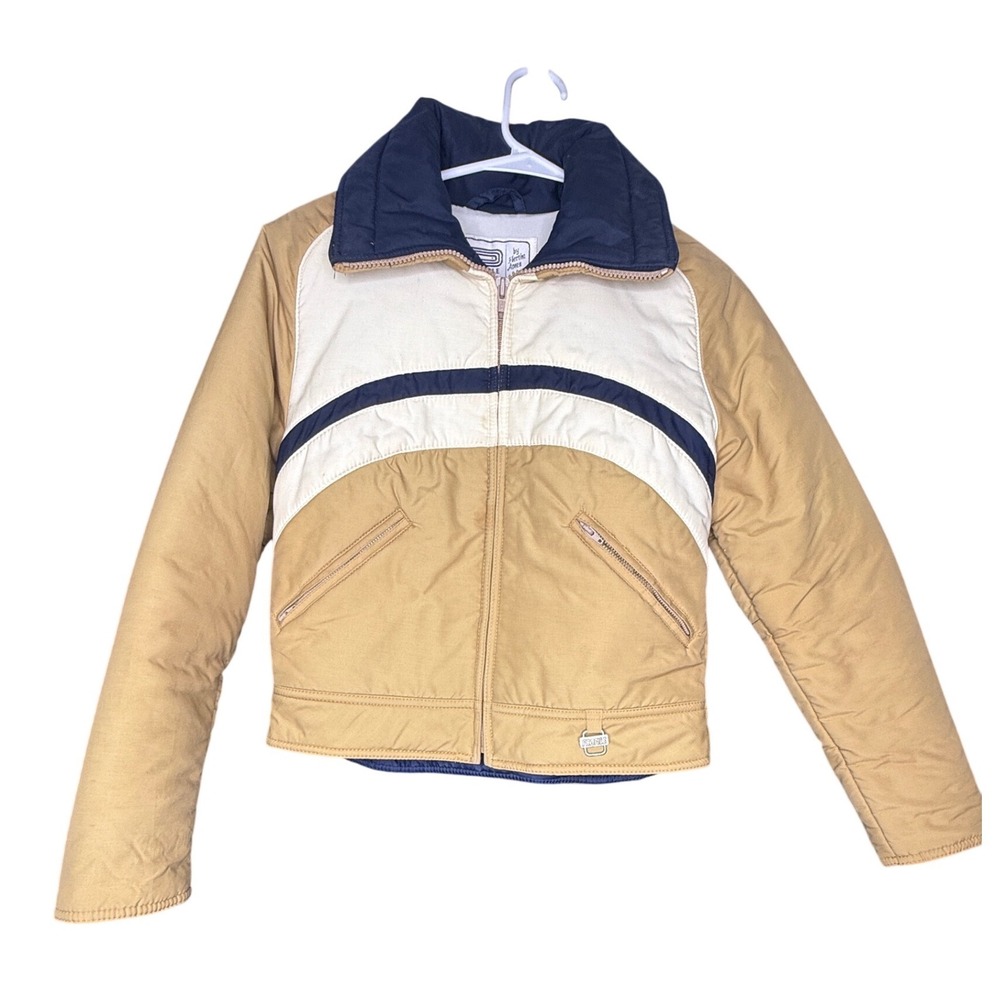 70s Vintage Profile by Hertha Amen Women's Ski Jacket Tan Navy Colorblock Style